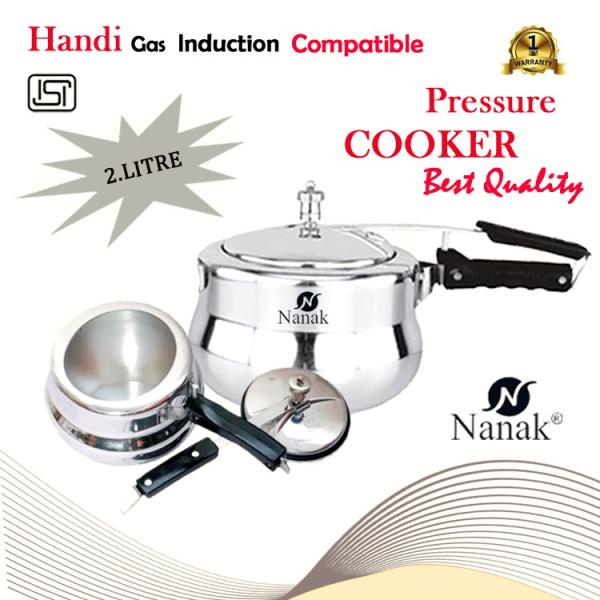 NANAK Classic 2 L Handi Induction And Gas Pressure Cooker Faster & Healthy Cooking Silver Aluminum Pressure Cookers Inner Lid Aluminium Pressure Cooker -Handi_2L_2