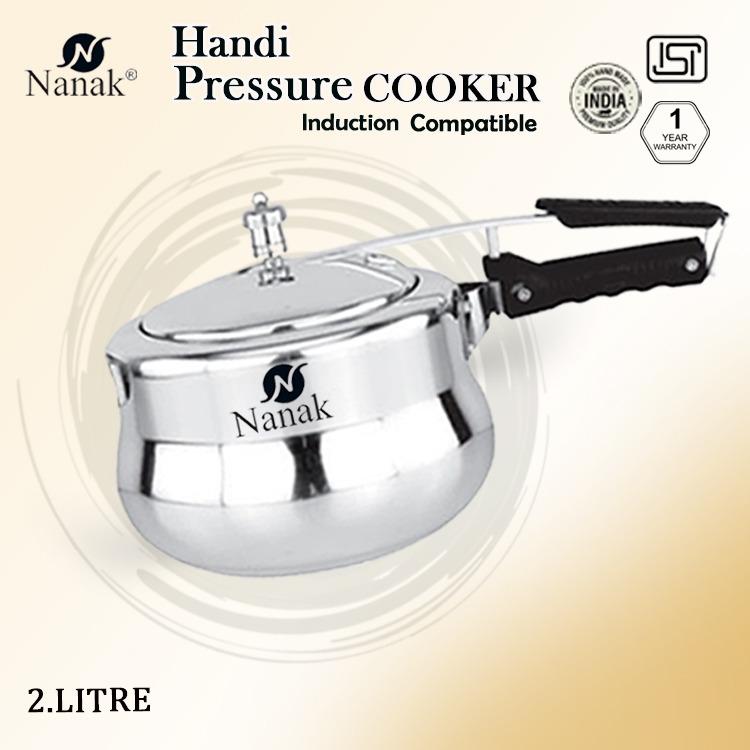 NANAK Classic 2 L Handi Induction And Gas Pressure Cooker Faster & Healthy Cooking Silver Aluminum Pressure Cookers Inner Lid Aluminium Pressure Cooker -Handi_2L_2