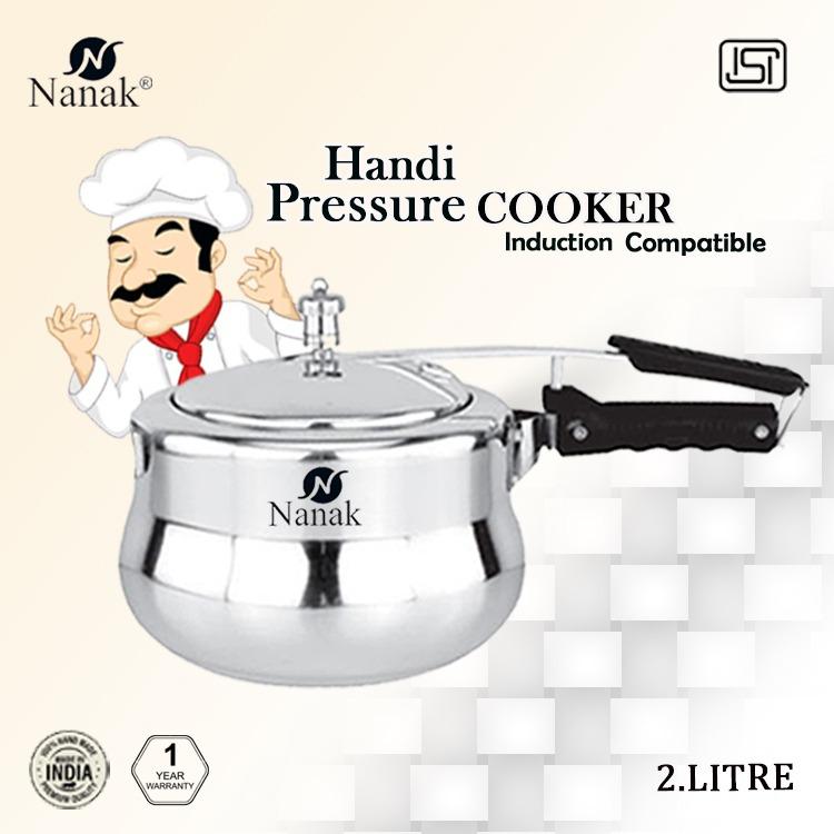 NANAK Classic 2 L Handi Induction And Gas Pressure Cooker Faster & Healthy Cooking Silver Aluminum Pressure Cookers Inner Lid Aluminium Pressure Cooker -Handi_2L_2